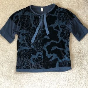 Navy cut velvet top from Anthropologie